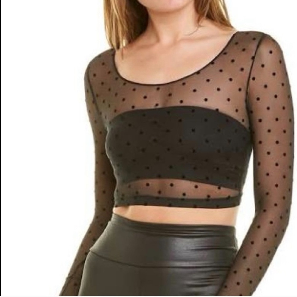 NWT Spanx Black Sheer Mesh Dot Blouse